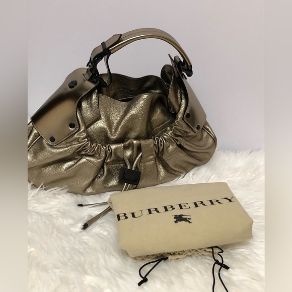 Burberry Handbag Metallic Goldstone Color Rare - Picture 3 of 16